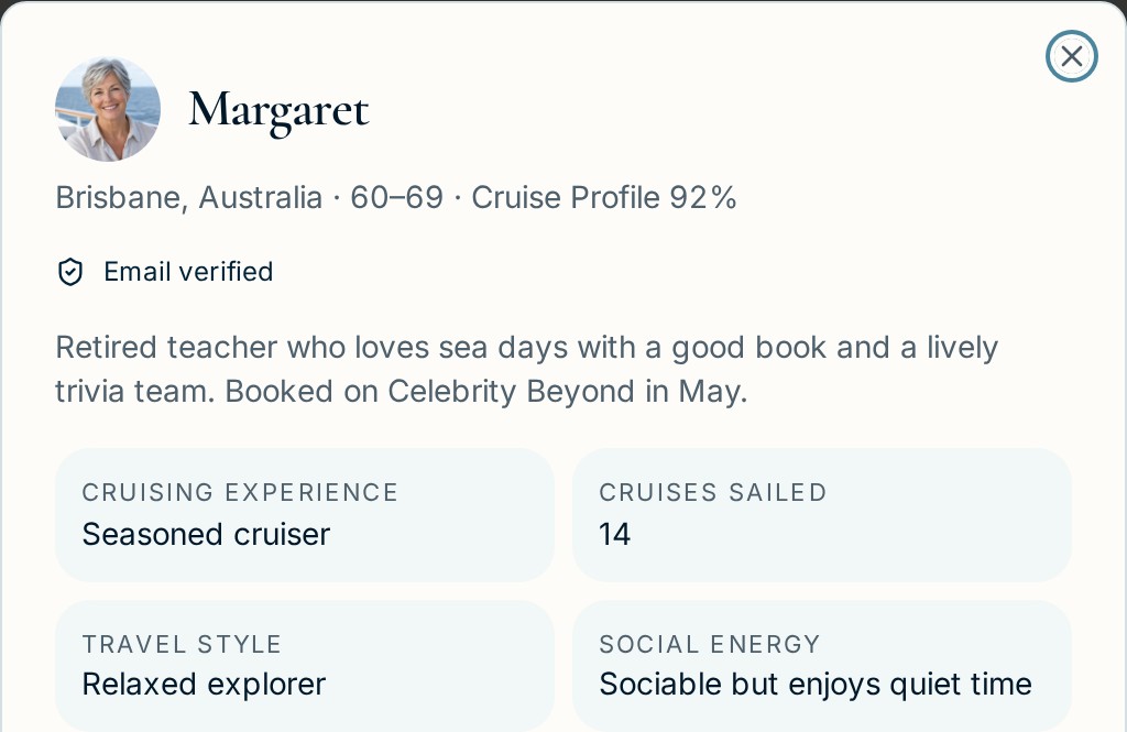 Illustrative CCC Cruise Passport profile of a fictional member