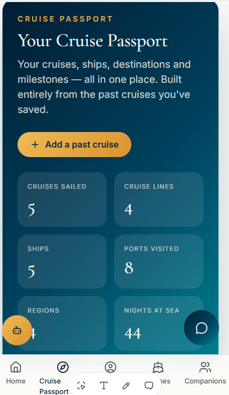 CCC Cruise Passport statistics member-area screen