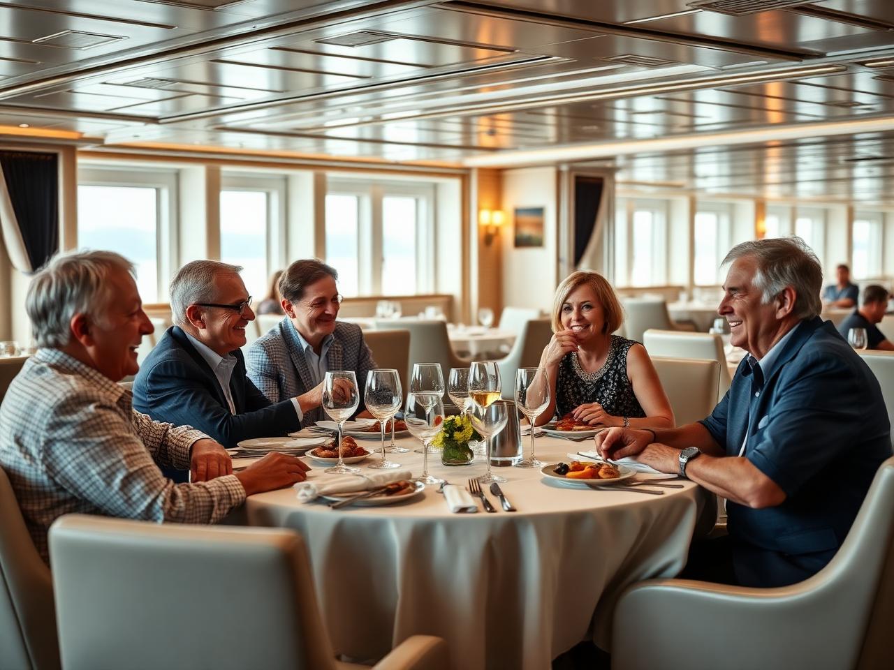 Cruise companions sharing dinner together in a ship's dining room